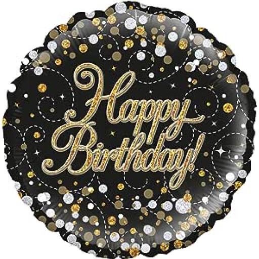 18inch Sparkling Fizz Birthday Black & Gold Holographic