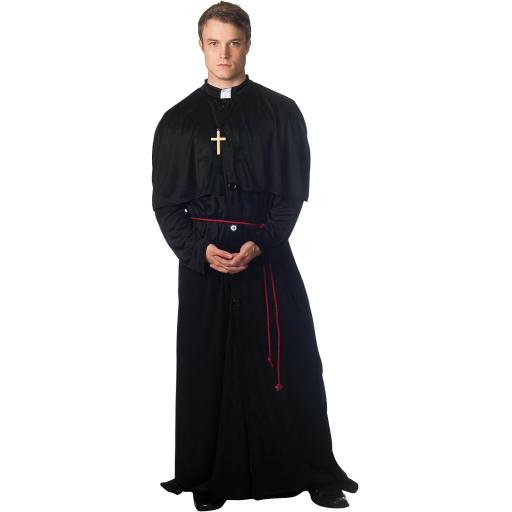 Adults Black Holy Priest Costume with Cross Necklace and Belt