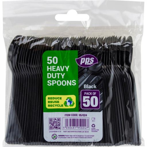 Heavy Duty Plastic Spoons Black 50pcs