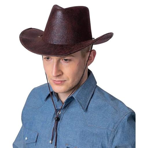 Texan Cowboy Hat Aged Faux Leather Brown