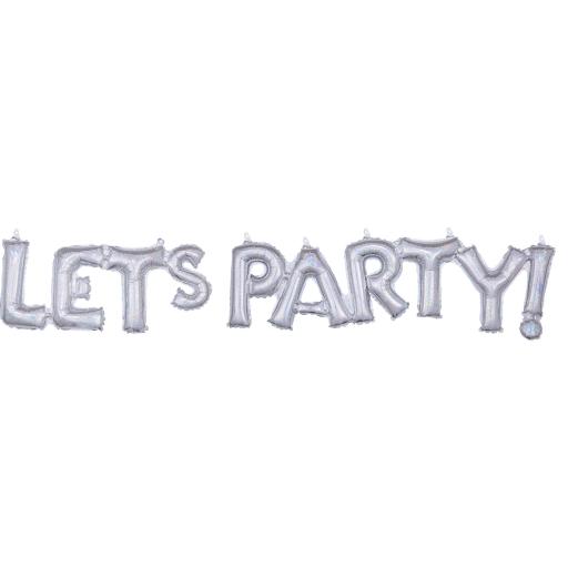"Let's Party" Silver Holographic Block Phrase Foil Balloons