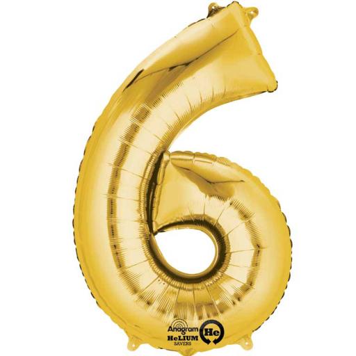 Number 6 Gold Minishape Foil Balloons 16"/"40cm