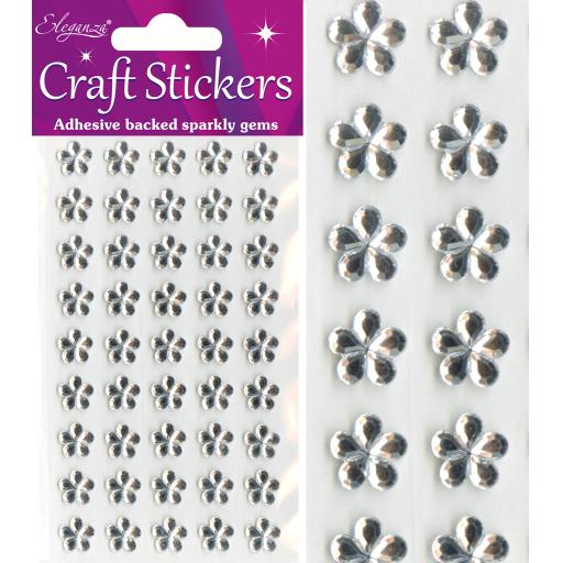 Craft Stickers Small Flower x 45pcs Clear/Silver