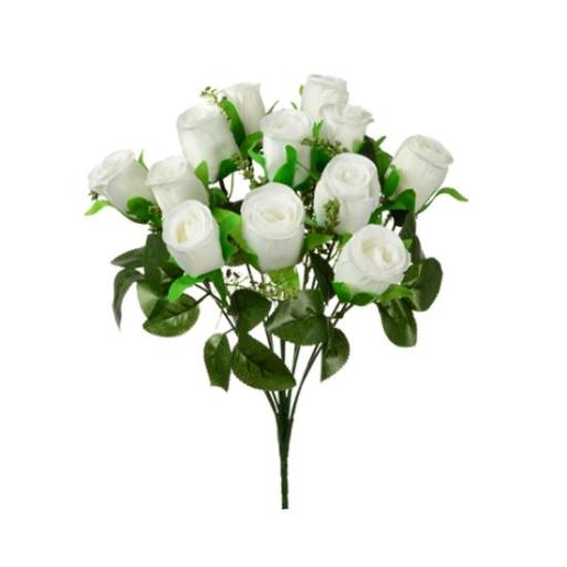 34cm Rosebud  Bush (12 Heads) White