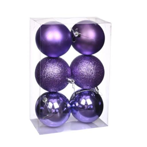 8 Cm Assorted Lilac Christmas Baubles 6pc