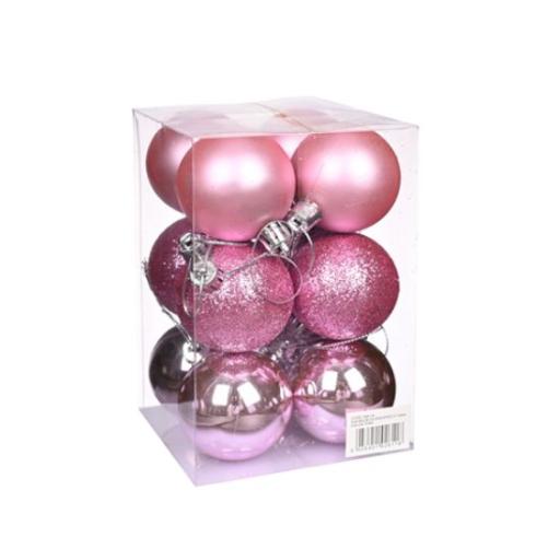 5 Cm Assorted Pink Christmas Baubles 12pc