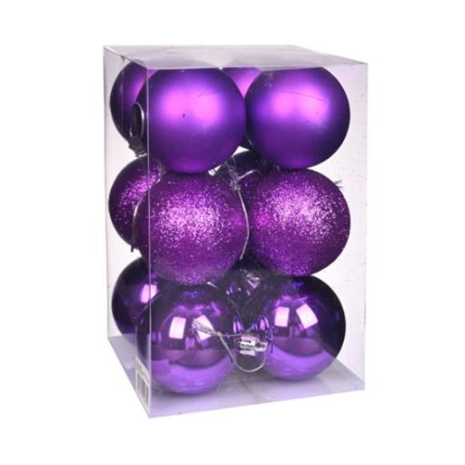 6cm Purple  Christmas Baubles 12pc