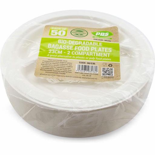 Biodegradable Plates Bagasse White 26cm 3 Compartment 50pc