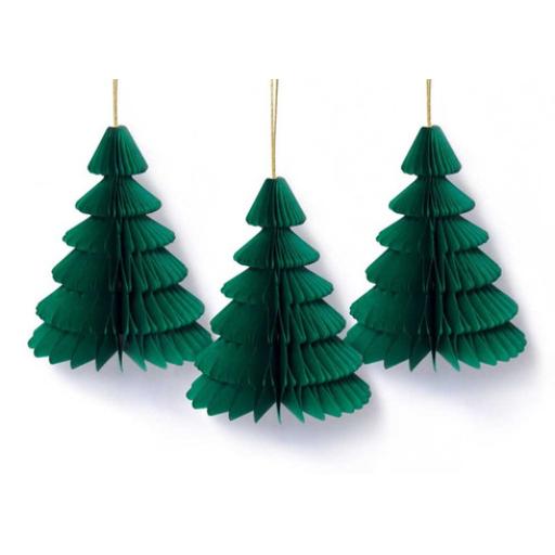 Pack of 3 Paper Honeycomb Christmas Tree Baubles