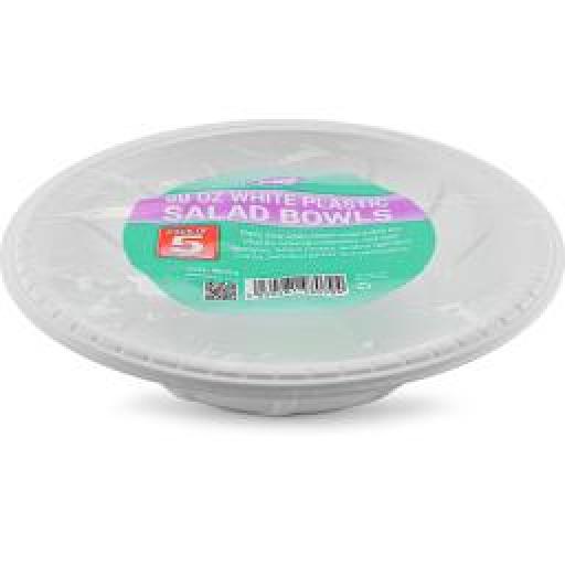 Plates Plastic Salad Bowl White 50oz 5pc