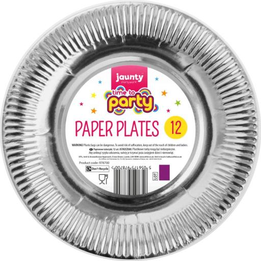 12 Silver Paper Plates (9Inch)