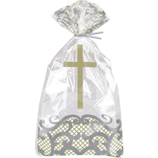 Fancy Gold Cross Cellophane Bags, 5″x11″, 20ct