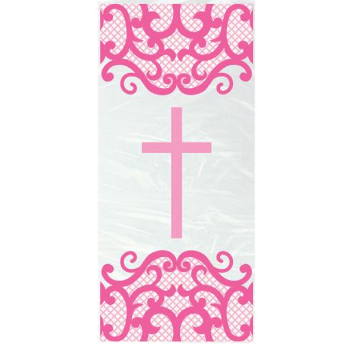 Fancy Pink Cross Cellophane Bags, 5″x11″, 20ct