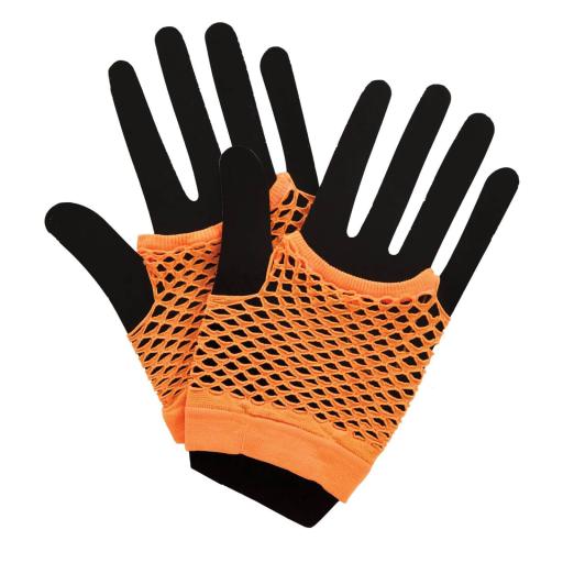 Short 80's Net Gloves - Neon Orange Retro Accessory