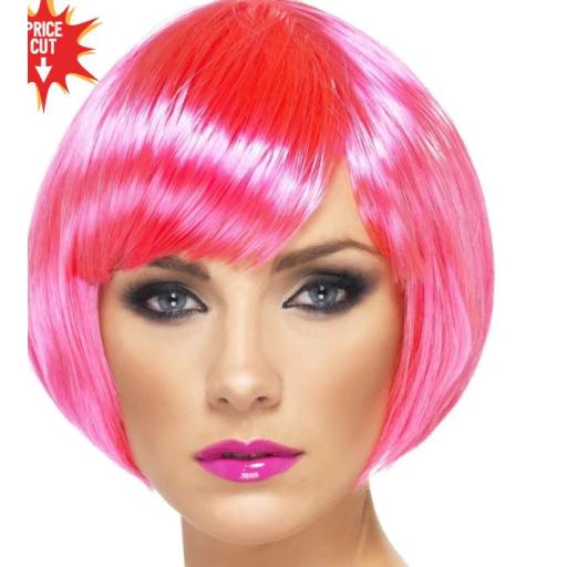 Babe Wig Neon Pink Short Bob With Fringe