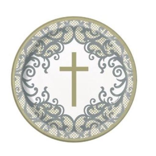 Fancy Gold Cross Round Plates 6 Inch
