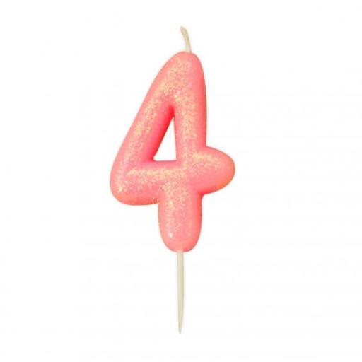 No 4 - Pink Glitter Numeral Moulded Cake Candle