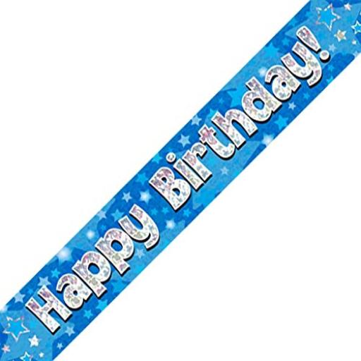 Happy Birthday Foil Holographic Banner, Blue, 2.7 M Long