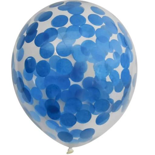 6 Clear Latex Balloons With Blue Confetti 12''