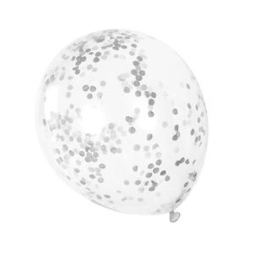 6 Clear Latex Balloons With Silver  Confetti 12''