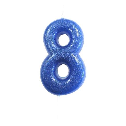 No. 8 Blue Moulded Glitter Pick Candle
