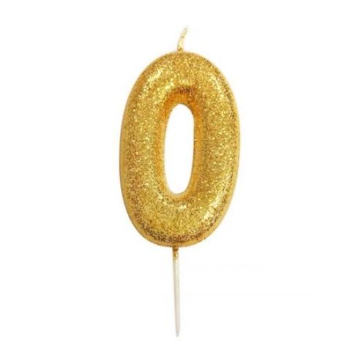 No 0 - Gold Glitter Numeral Moulded Cake Candle