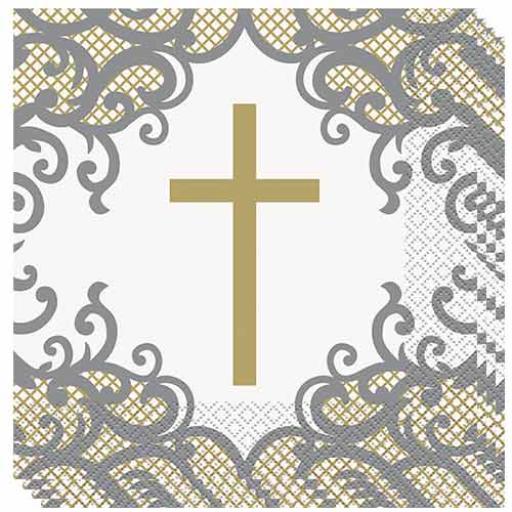 Pack of 16 Fancy Gold Cross Luncheon Napkins