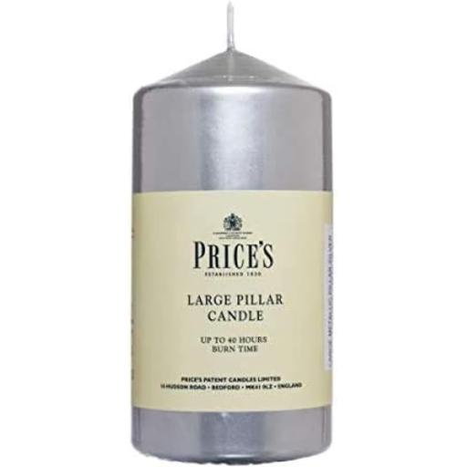 6" Metallic Pillar Candles - Silver 60 X 150