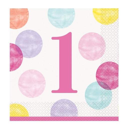 Pink Dots 1st Birthday Napkins