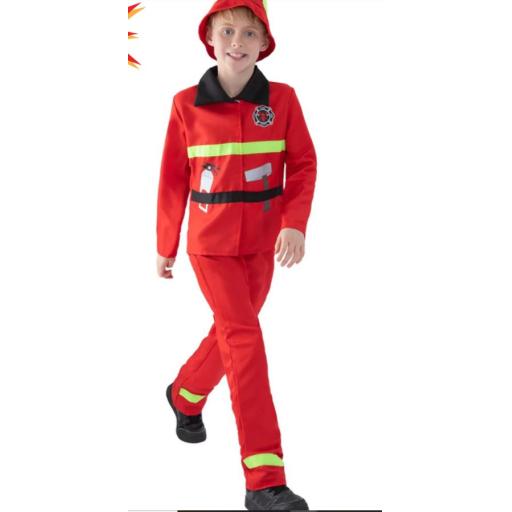 Toddler Fire Fighter Costume, Red, with Jacket, Trousers & Hat Size T2