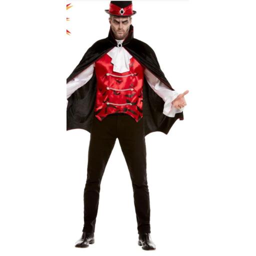 Vampire Costume, Black, with Shirt, Mock Waistcoat & Cape Size Medium