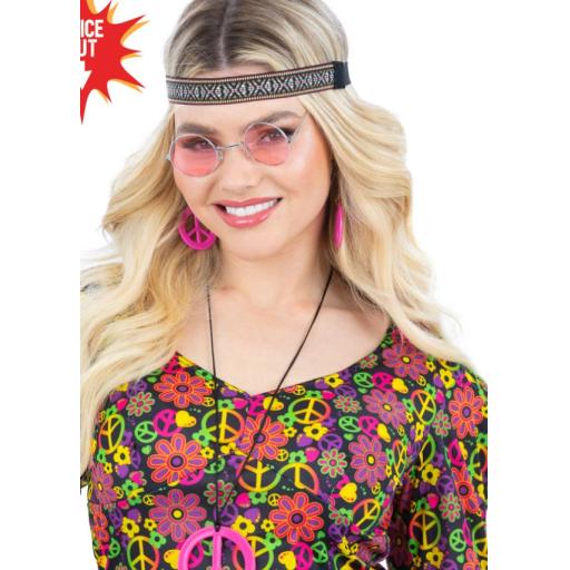 Hippie Kit, Pink, with Headband, Specs and Jewellery