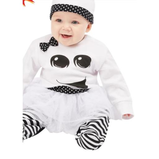 Ghost Girl Baby, Black & White, All In One with Tutu & Hat Size 6-12M