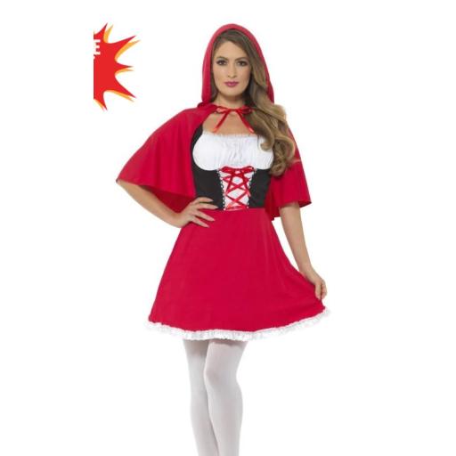 Red Riding Hood Costume, Red, with Short Dress & Cape Size Small