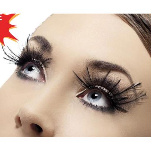 Eyelashes, Black, with Feather Plumes, Contains Glue