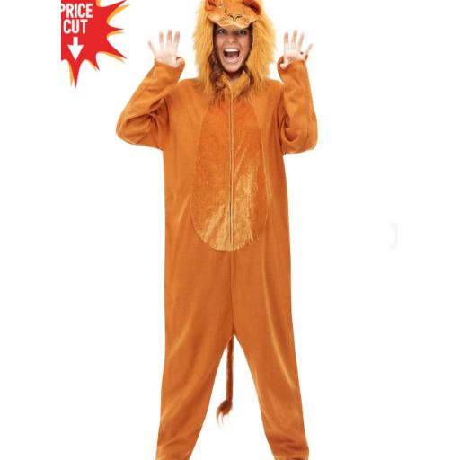 Lion Costume, Brown, with Hooded Jumpsuit SizeL