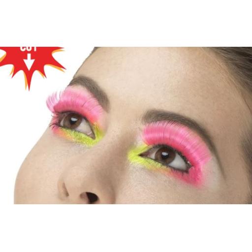 80s Party Eyelashes, Neon Pink, Contains Glue