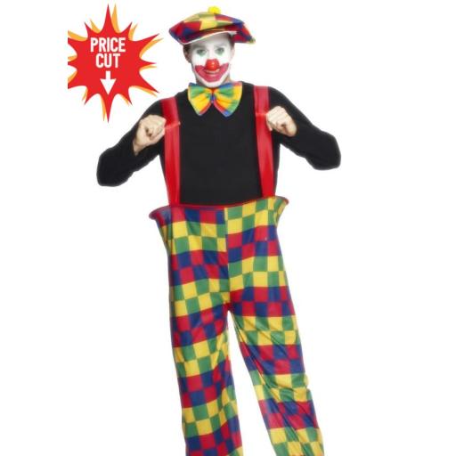 Hooped Clown Costume, Multi-Coloured, with Trousers, Hat and Bow-Tie Size M