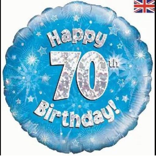 18inch Happy 70th Birthday Blue Holographic