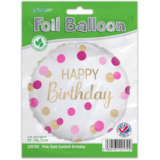 18inch Pink Gold Confetti Birthday Foil Balloon