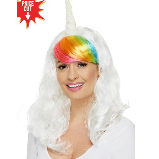 Ladies Unicorn Wig, with Rainbow Fringe