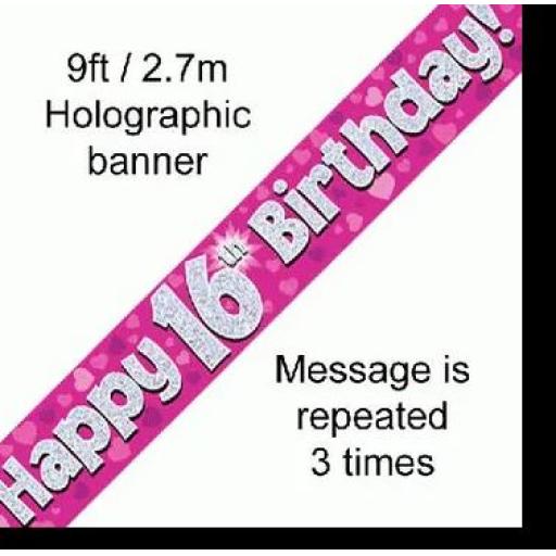 16th Birthday Pink Banner 2.7 M Long