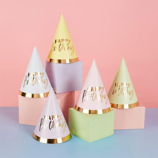 Pastel 'Happy Birthday' Card Party Hats - Pack of 10