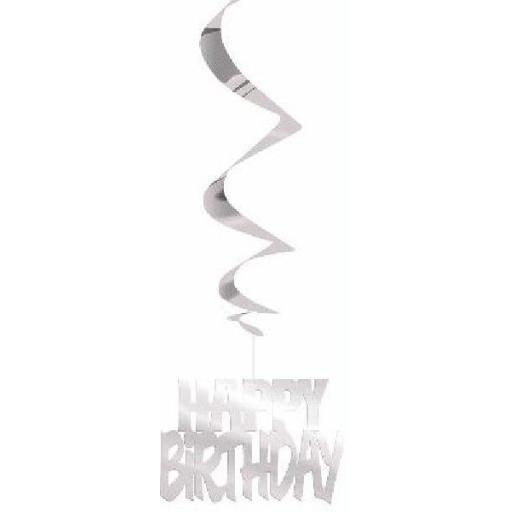 32In Happy B/Day Silver  Hanging Swirls