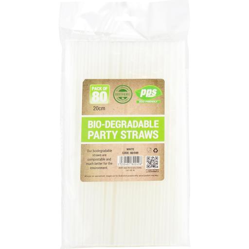 Party Straws Plastic White Bio Degradable 80pc/40