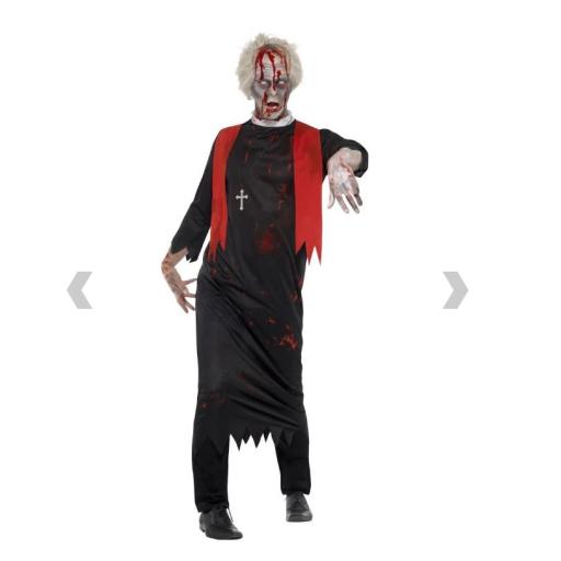 Zombie High Priest Costume, Black, with Tunic & Cross Necklace