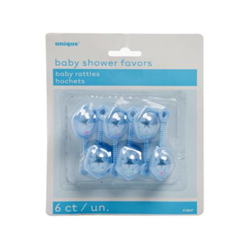 2.5 Inch 6 Baby Shower Rattles Favors - Blue