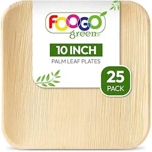 25 Disposable Palm Leaf Plates, 10"(25cm) Large Square, Eco Friendly Biodegradable compostable Plates,