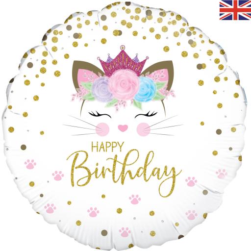 18inch Floral Kitten Birthday Holographic