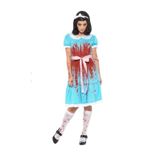 Bloody Murderous Twin Costume, Blue  Dress, Socks & Headband  Medium